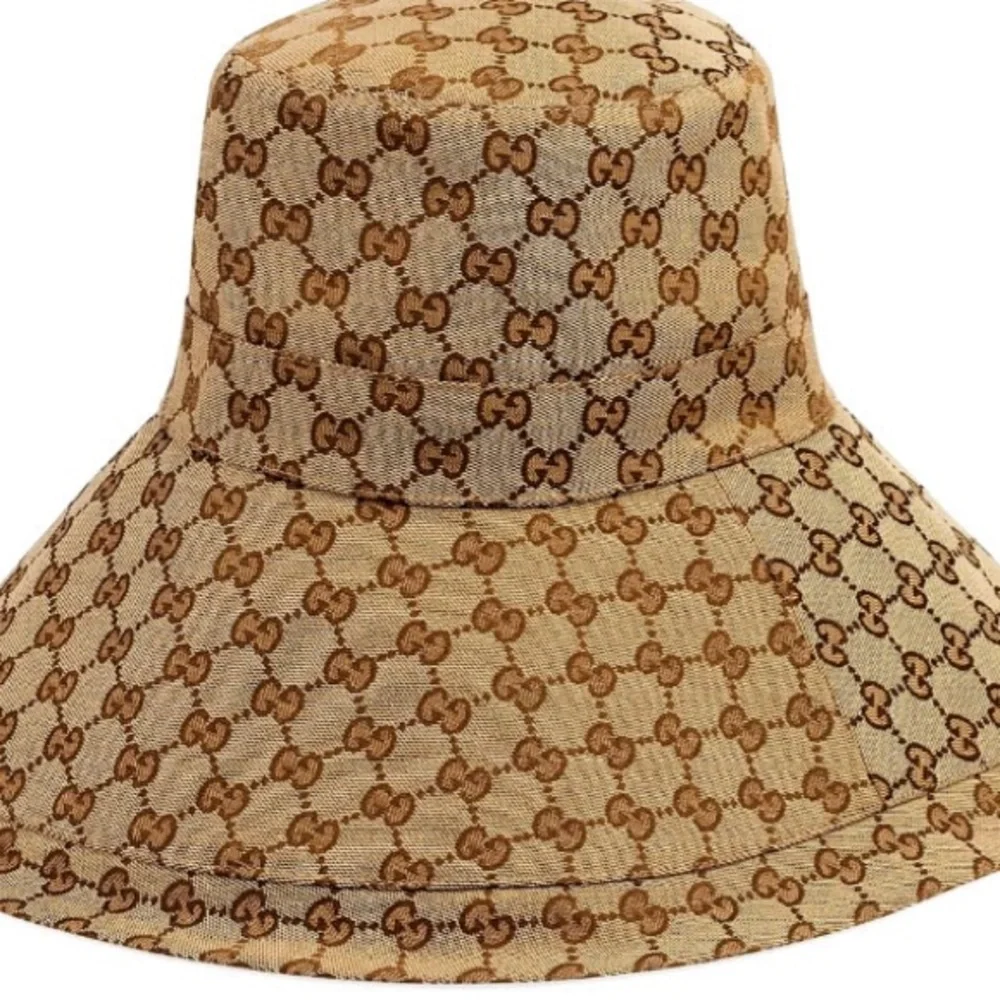 Monogram Beige Tan Canvas Bucket Hat Wide Large Brim Jacquard Sun Coverage New